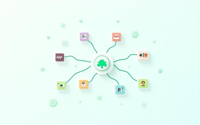 Illustration of various software systems and applications seamlessly connecting through APIs, signifying unified data flow and efficient business ecosystems.