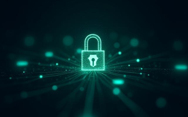 Digital lock icon overseeing a network of interconnected data points, representing comprehensive API security and data protection.